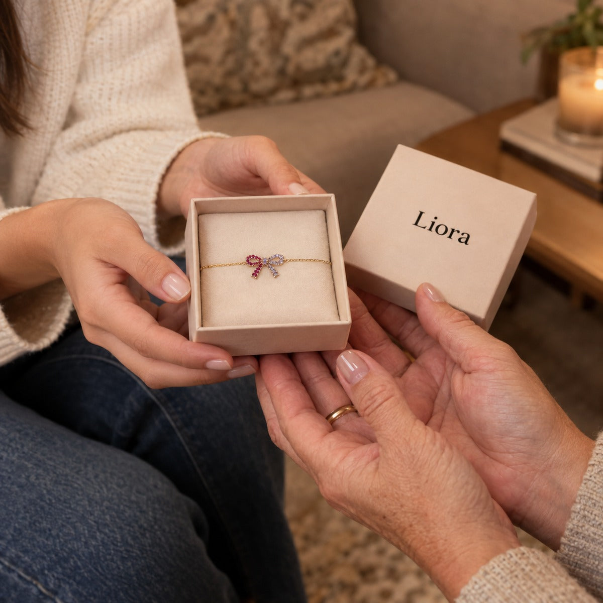 Une fille offre le coffret Liora à sa mère